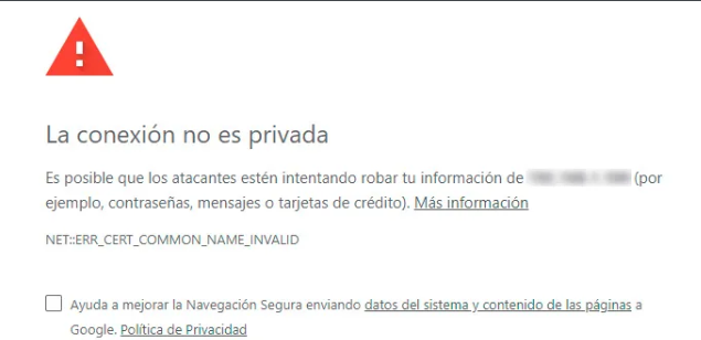 Advertencia de sitio web no seguro en el navegador al acceder a conquistandolugares.es